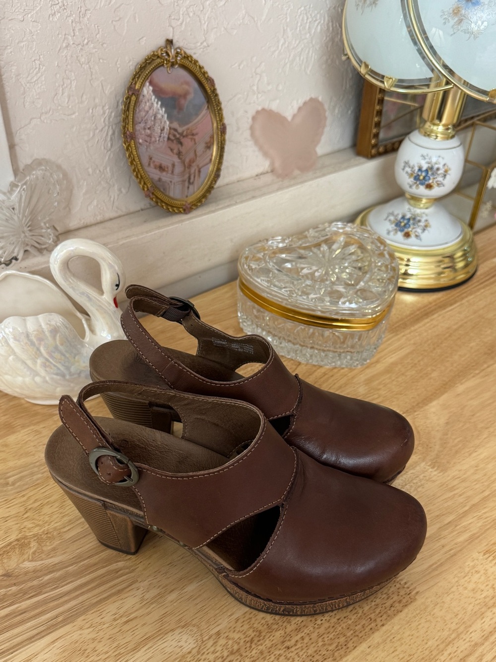 Dansko Brown Leather Platform Clogs EU 37 Y2K Boho Chunky Heeled Sandals - Picture 12 of 15